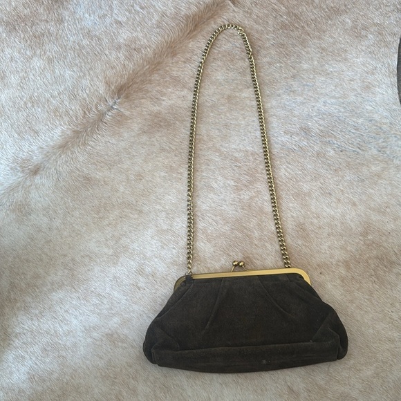 margot Handbags - Margot Elegant green genuine Suede kisslock Clutch with Gold Chain